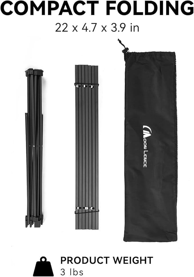 MOON LENCE Ultralight Folding Camping Table, Compact,Portable with Carry Bag, for Outdoor Cooking, Picnic, Camp, Boat, Travel (Black - M)
