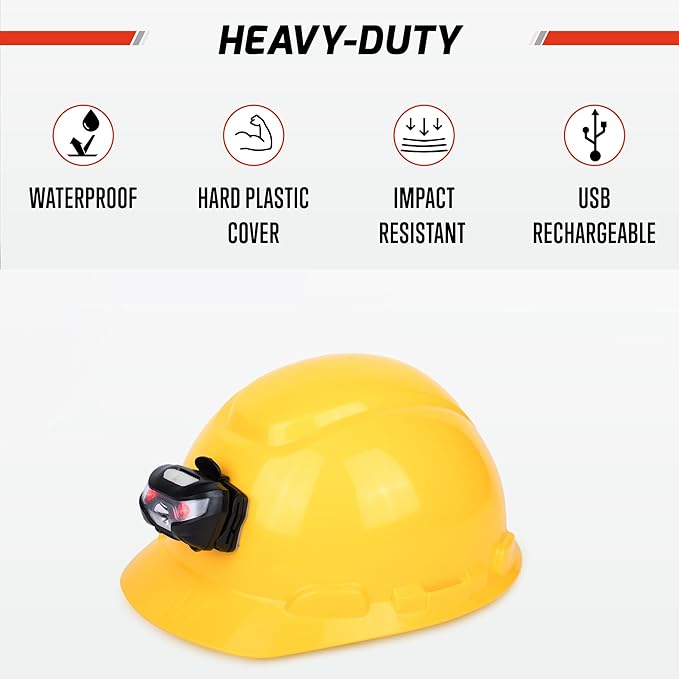 Rechargeable Hard Hat Light - Headlamp for Keeping Hands Free, Headlights for Head and LED Headlamp Flashlight, Hard Hat Lamp and Firefighter Helmet Light (Direct Mount)