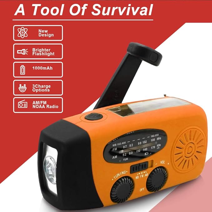 Portable Solar Emergency Weather Radio Upgrade Hand Crank AM/FM NOAA Survival Radio with 2000mAh Cellphone Charger LED Flashlight Battery Indicator for Home Camping Earthquake
