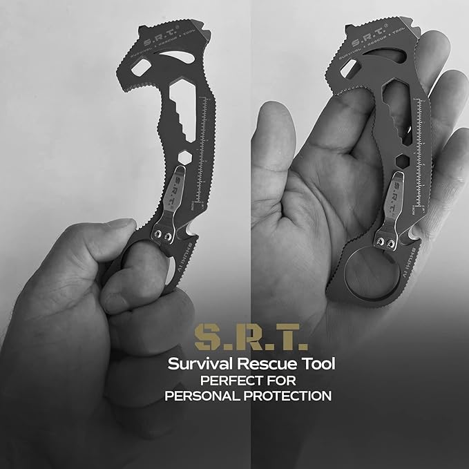 S.R.T. Survival Rescue Tool - 14 Function Premium Rescue Automobile Multitool for Everyday Carry Personal Protection Applications with Seat Belt Cutter and Window Breaker - TSA Compliant