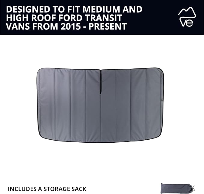 VanEssential Stealth Insulated Blackout Front Windshield Window Cover Designed for Ford Transit Van Medium and High Roof Year 2015 to Current - Charcoal Gray