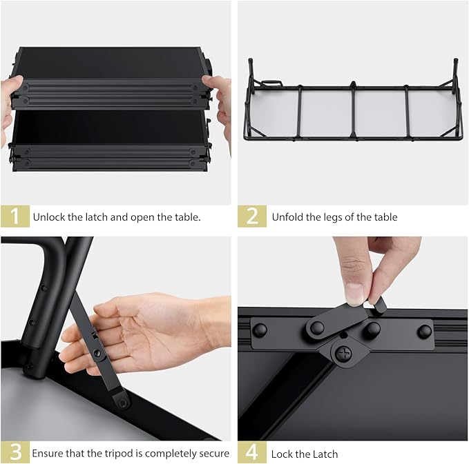 Anbte 4ft Low Folding Picnic Table, Thicker Aluminum Small Camping Table with Storage Bag, Portable Handle, Lightweight, for Camping Beach Party Picnic Floor, 45.67" x 15.7" x 10.3", Black