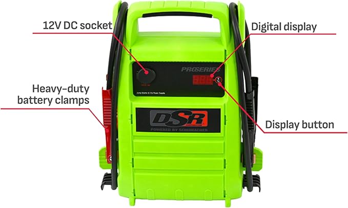 Schumacher Electric DSR Pro Series Portable Jump Starter & Power Station - 12V Jump Box for Car, SUV & RV Batteries - 2000 Peak Amps & 325 Cold Cranking Amps - 12V DC Power Outlet - DSR168G