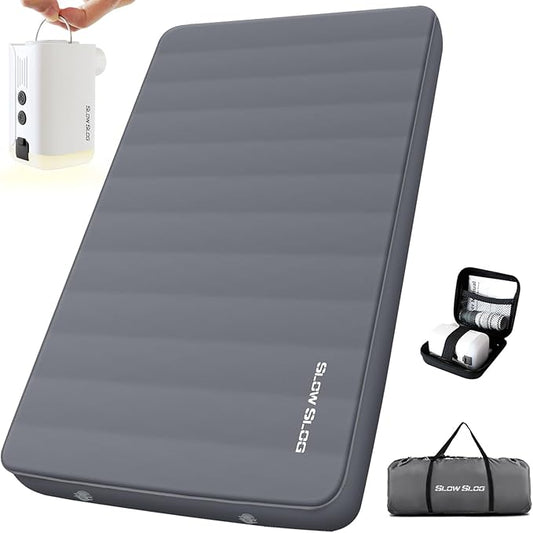 Self-Inflating Sleeping Pad with Portable Electric Air Pump, 4in Thick Memory Foam Camping Mattress for Tent Cot & Car Travel, Fast Inflate & Deflate Camping Pad, Gray