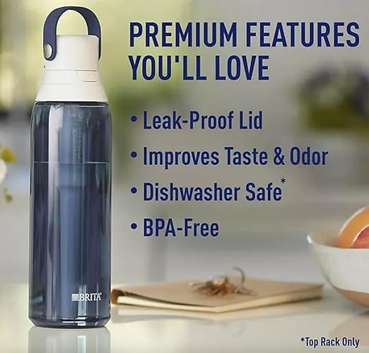 Brita Water 26-Ounce Premium Filtered Water Bottle + 3 Replacement Filters- Sea Glass