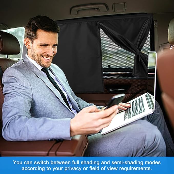 2 Pack Car Window Shades with 10 Strong Magnets 26.8"x18.5" Dual Layer Car Rear/Side Window Sunshade - Full Blackout Semi-Transparent 2-in-1 Universal Auto Sun Shade Privacy Screen