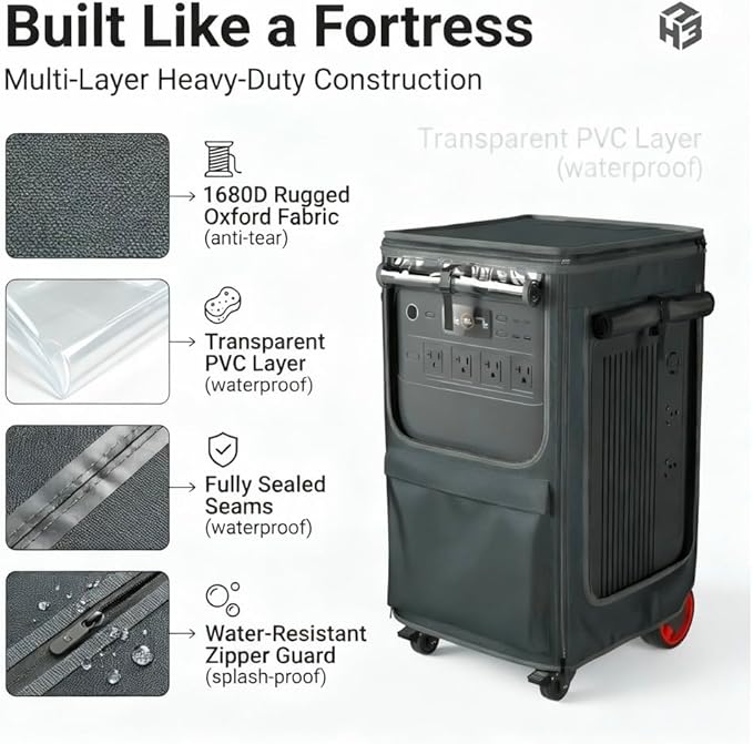 For Jackray Solar Generator 5000 Plus Protective Cover | Waterproof & Dustproof, Inspection Window + Dual-Side Opening Design, Perfectly Compatible with Jackray 5000W Portable Power Station
