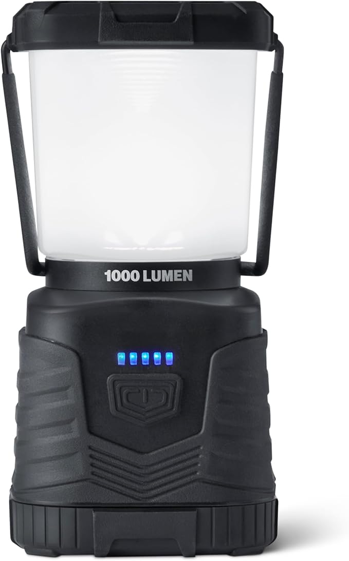 Amazon Basics Camping Essentials Lantern, 360-degree 1000 Lumen Lanterns, Adjustable dimmable, Black (Batteries Not Included)