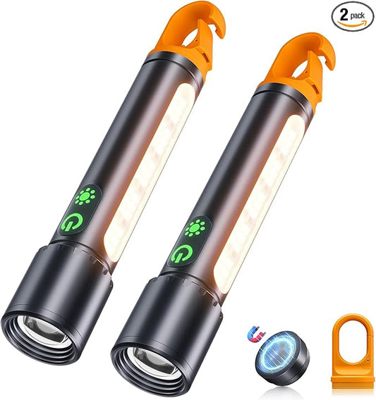 ADDplus Magnetic Flashlight Rechargeable,2000LM 5000mAh Flashlights High Lumens with 9 Modes,Waterproof, Adjustable,Powerful Flash Light,Multi-Flashlights for Home,Car,Hiking,Camping (2, Black)