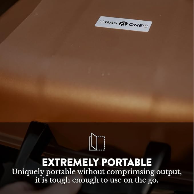 GasOne Tabletop Propane Grill – Portable Grill Propane with Heat Resistant Handles, Large Cooking Surface – User Friendly Temperature Control Knob Portable Gas Grill for RV, Camping, Home – Tan Brown