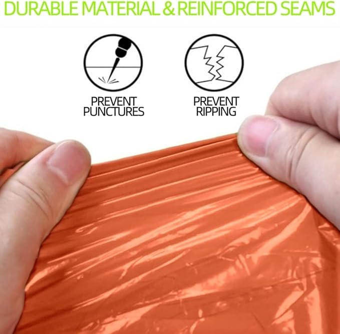 Emergency Poncho with Mylar Blanket Liner for Survival Gear, Waterproof, Wind-Resistant Green Rain Poncho for Outdoors, Camping, and Car Emergency Kits - Thermal Poncho - 4 Pack (Orange)