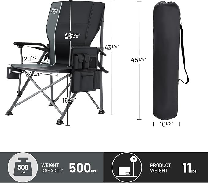 TIMBER RIDGE Oversized Folding Camping Chair with Lumbar Support Adjustable High Back Heavy Duty for Adults Aluminum Support up to 500lbs with Cup Holder, Cooler Bag, Side Pocket, 2 Pack