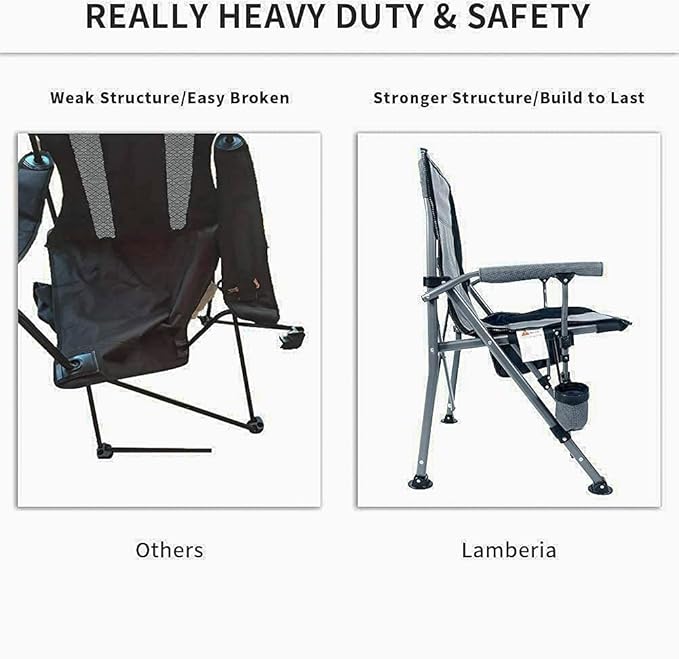 Lamberia Camping Chair for Adults, Heavy Duty 330lbs Capacity Folding Chairs for Outdoor, 600D Oxford Mesh High Back Camping Chairs with Arm Rest Cup Holder and Portable Carrying Bag(Light Grey)