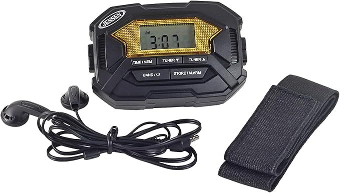 Jensen SAB-60 Armband Digital AM/FM Stereo Radio with Clock and Earbuds, Black, SAB-60