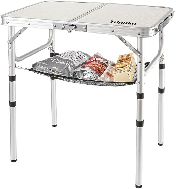 YihuiKo Folding Camping Table with Adjustable Height, 23.6" x 15.8" Portable Lightweight Tables with Aluminum Legs for Outdoor Camp, Picnic, Beach, Backyard, Tailgate Cooking, 3 Heights