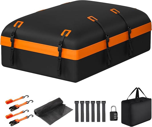 Car Rooftop Cargo Carrier Bag, 27 Cubic Feet Waterproof Soft-Shell Car Roof Bag for All Vehicle with/Without Roof Rack, Include Anti-Slip Mat, Reinforced Straps, Door Hooks and Luggage Lock