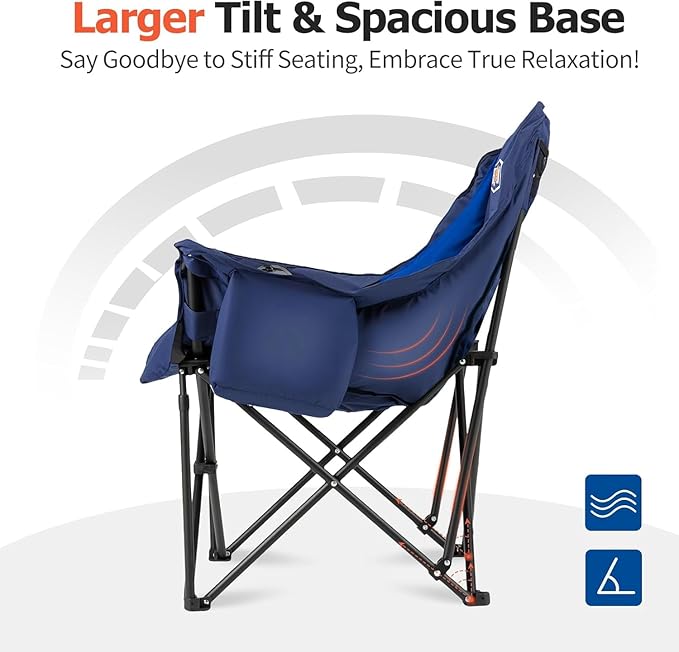 Overmont Oversized Camping Chair for Adults - 400lbs Support Heavy Duty Padded Folding Chair with Cooling Bag Cup Holder Side Pocket Carry Bag - Comfortable Portable for Outdoor Garden Sports Beach