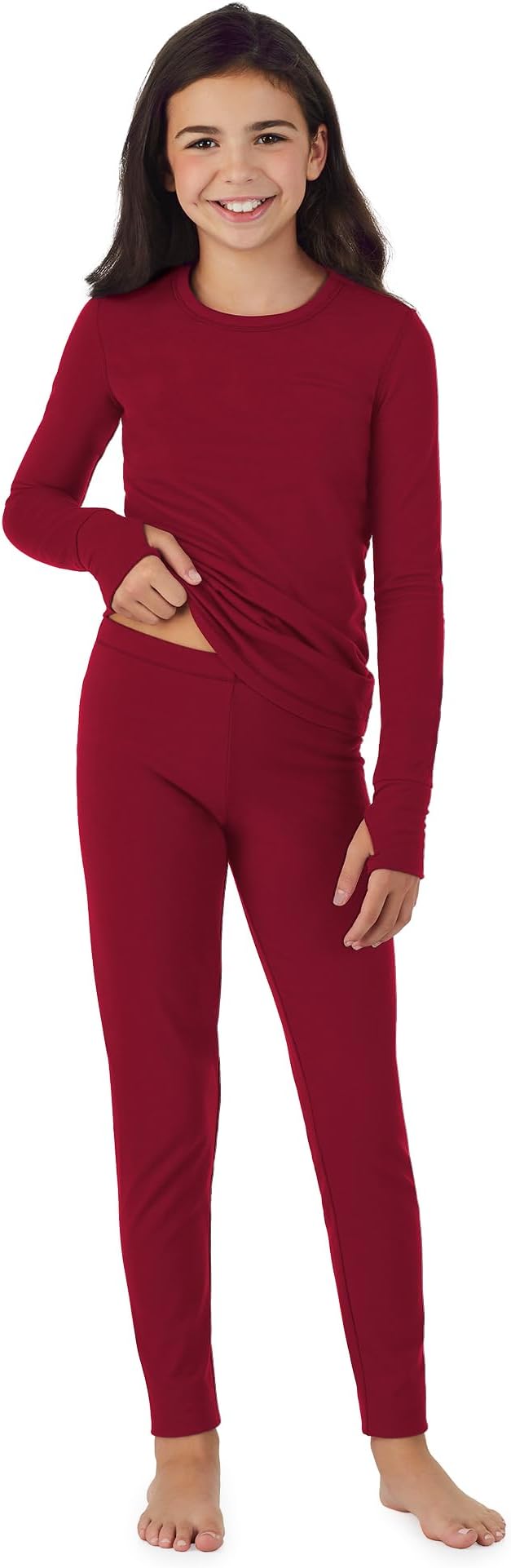 Cuddl Duds Girls Heavyweight Cold Weather Fleece Lined Thermal Set – Long Sleeve Shirt & Leggings – Long Johns for Kids