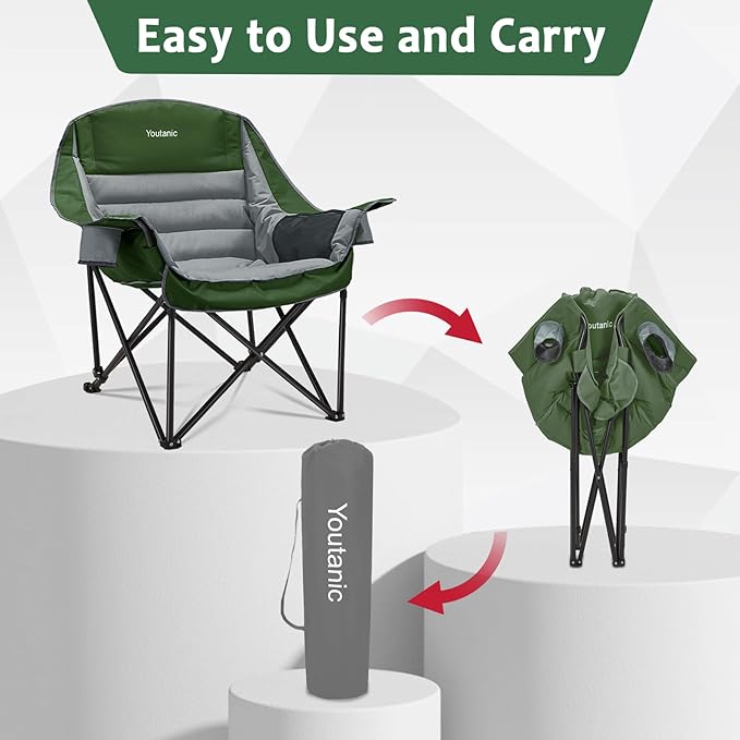 Youtanic Oversized Camping Chair, Portable Folding Camping Chairs with Side Pocket, Cup Holder and Carry Bag, Heavy Duty Outdoor Camping Chairs for Adults, Fishing, Sports, Trip, up to 400lbs, Style 7
