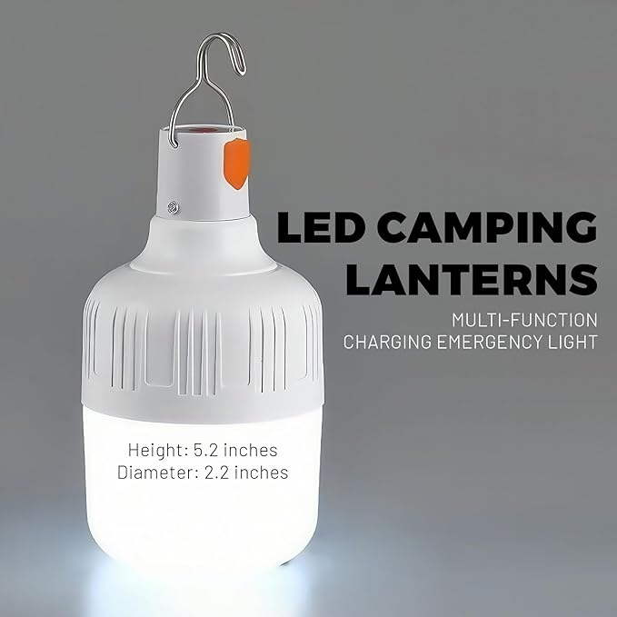 LED Camping Light, 800 lumens, Powered by Rechargeable Batteries, White Portable Pendant Lights, Waterproof (2.2IN-1)
