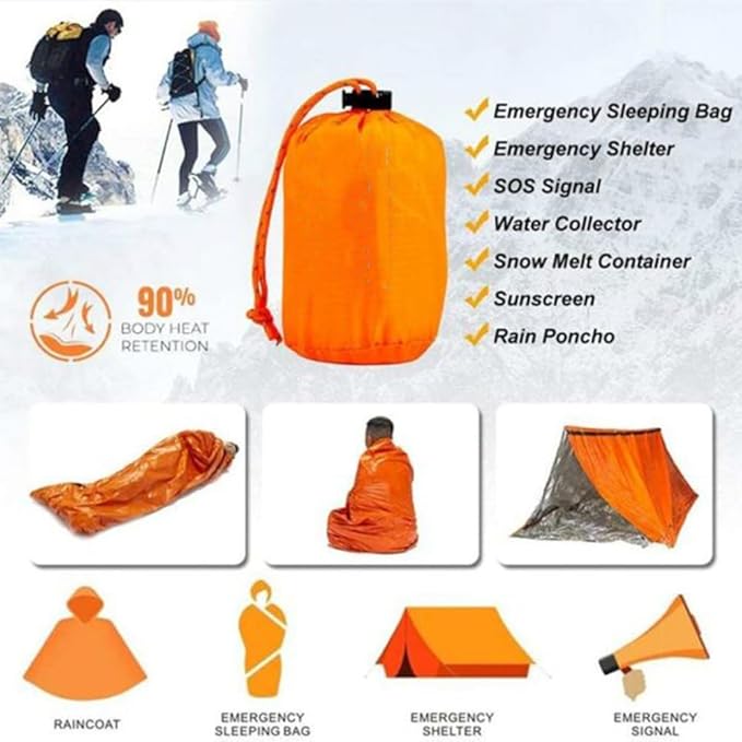 Emergency Sleeping Bag, 84"X36" Waterproof Survival Emergency Sleeping Bags for Survival, Pocket Size Survival Blanket, Thermal Bivy Sack for Outdoor Camping, Hiking