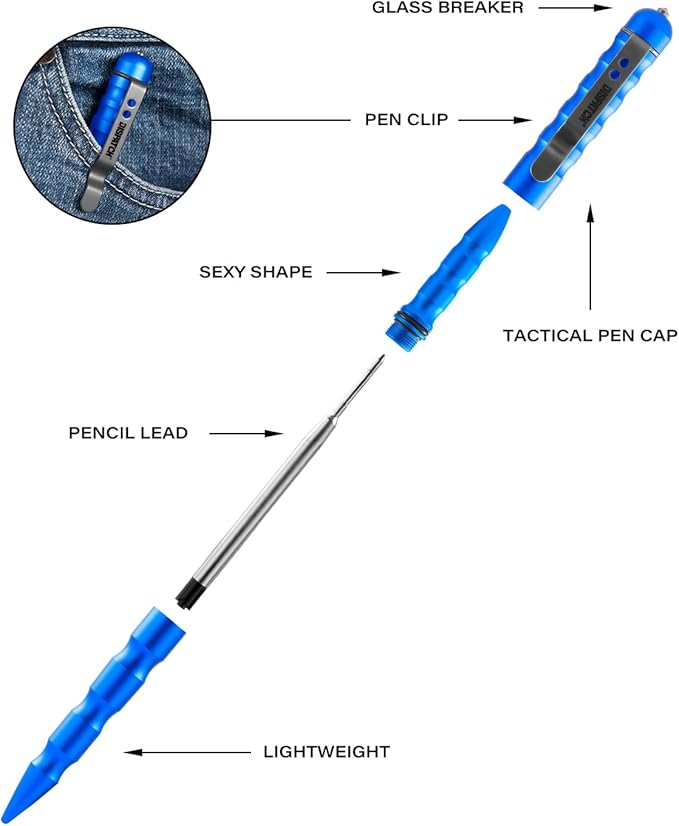 Military Tactical Pen, Professional Self Defense Pen, Emergency Glass Breaker Pen - Tungsten Steel,Multitool EDC Pen for Men & Women, Tactiacl Gear & Gifts,Writing Tool with 1 ink Refill