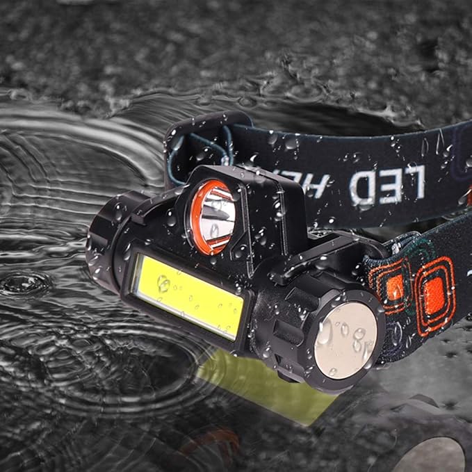 2 Pack Rechargeable Forehead Head Light - Night Walking Construction Headlamp USB 2000 Lumens Waterproof LED Lights Rotation Adjustment Modes for Camping Fishing Garage Work Headlight Flashlight