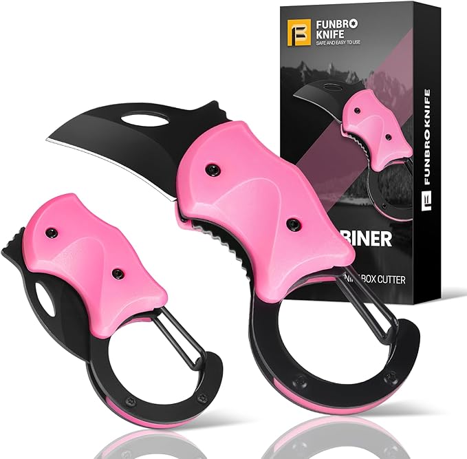 FUNBRO Pink Keychain Knife Stocking Stuffers Gifts for Mom, Cute Box Cutter Small Pocket Knife Gadgets, EDC Knives Tool with 1.34 inch Sharp Blade for Everyday Carry, Womens Christmas Gift for Her