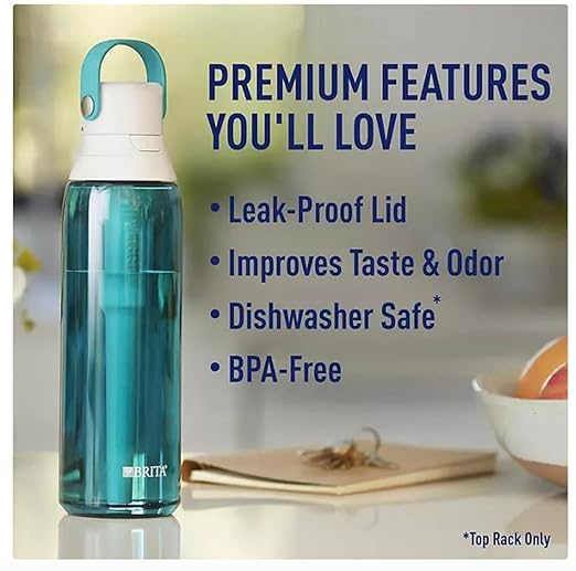Brita Water 26-Ounce Premium Filtered Water Bottle + 3 Replacement Filters- Sea Glass