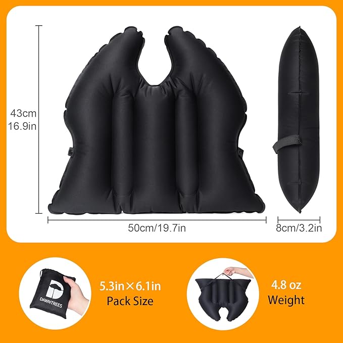 Inflatable Seat Cushion, Lumbar Support Pillow for Office Chair, Portable Outdoor Camping air Cushion,Car Lumbar Support, Lightweight, Waterproof, Essential for Home, Office and Travel, Black