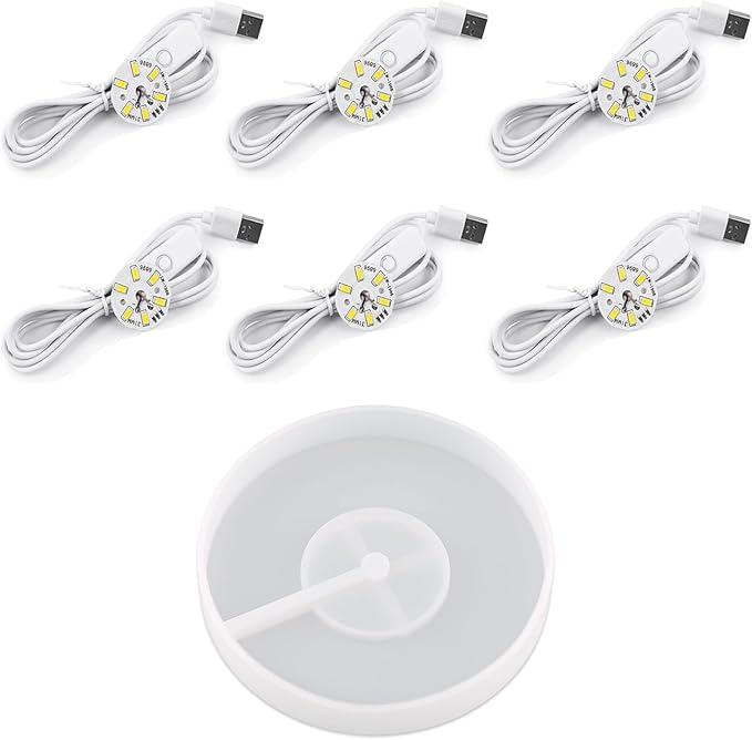 Actvty Round Display Base Silicone Mold with 6Pcs Led Light for Resin Casting, USB Powered for Lamp Resin Molds DIY Epoxy Craft Luminous Lamp Base Home Decorations
