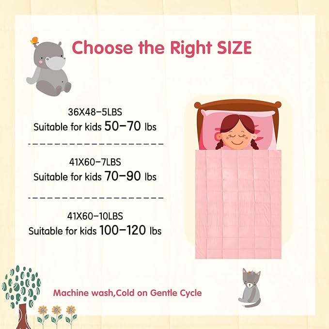 yescool Weighted Blanket (7 lbs, 41" x 60", Pink) Cooling Heavy Blanket for Sleeping Perfect for 60-90 lbs, Breathable Blanket with Premium Glass Bead, Machine Washable