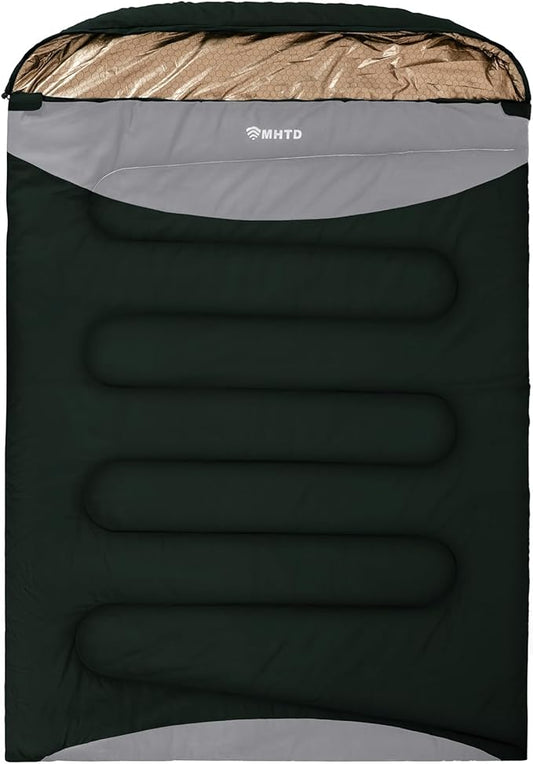 Double Sleeping Bag for Adults All Season 0 Degrees Heavy Duty Two Person Sleeping Bag for Camping Cotton Canvas YKK Zipper Portable