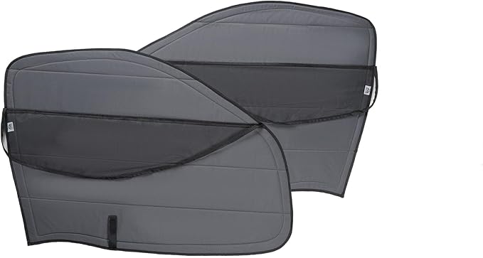 Magnetic Insulated Front Door Window Covers (Pair) with Bug Screen for 2014–2026 RAM ProMaster Vans, Blackout Privacy Sun Shades for Stealth Camping – Dark Gray