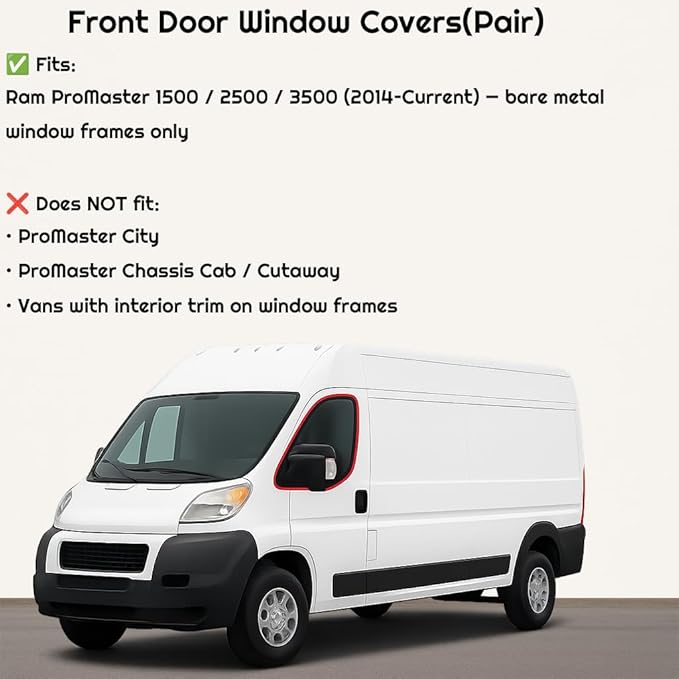 Magnetic Insulated Front Door Window Covers (Pair) for 2014–2026 RAM ProMaster Vans, Blackout Privacy Sun Shades for Stealth Camping – Dark Gray