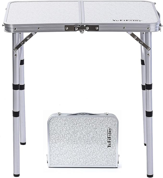 YUFIFAIRY Small Folding Table Portable, 24''L x16''W Foldable Camp Table with 3 Adjustable Height, Indoor Outdoor Lightweight Aluminum for Outdoor Cooking Picnic, (3 Heights)