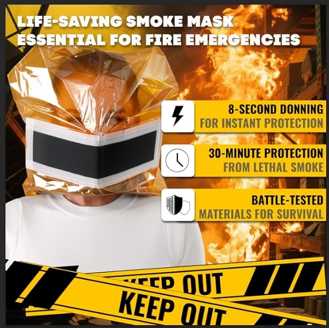 Ougist Portable Emergency Fire Escape Full Face Mask,Fire Safety Survival Mask, Anti-Heat Film and Smoke Filter Respirator