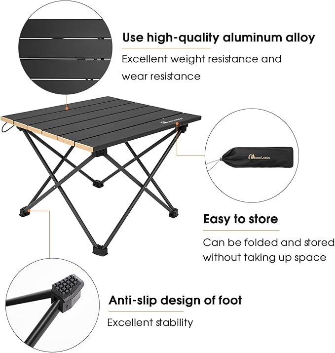MOON LENCE Ultralight Folding Camping Table, Compact,Portable with Carry Bag, for Outdoor Cooking, Picnic, Camp, Boat, Travel (Black, Gold Side-S)