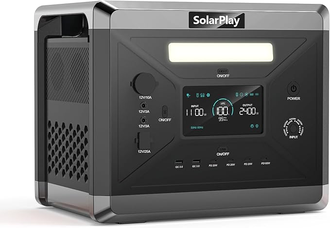 SolarPlay 2400W Portable Power Station, Solar Generator 2160Wh with LFP Battery, 1.5Hrs Fast Charging Emergency Power Station for Camping RV Home (Solar Panel Optional)