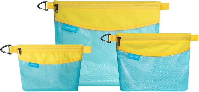 pack all 3 Pcs Water-Resistant Material Zipper Pouch Set, Mesh Zipper Bags for Storage, Travel, Office (Blue)