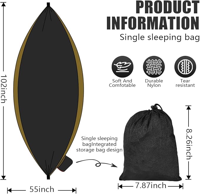 OBTANIM Camping Hammock 500lbs Portable Lightweight Single or Double Hammock with Tree Straps and Carry Bag for Camping Backpacking Hiking Travel Beach Outdoor Indoor (Camel and Black)
