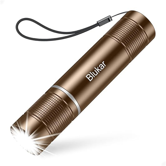 Blukar Flashlight Rechargeable, High Lumens Flashlight, Super Bright Small LED Flash Light- Zoomable, Adjustable Brightness, Long Lasting for Camping, Outdoors and Home Emergency-Brown