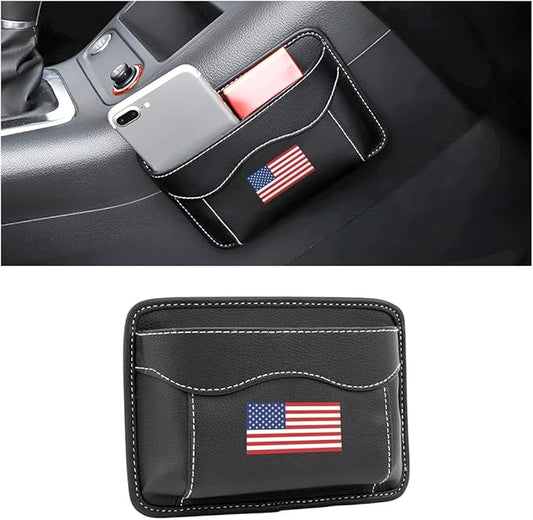 Moly Magnolia Car Seat Side Pocket Organizer, American Flag PU Leather Storage Bag, Pen Phone Holder Tray Pouch Seat Gap Filler, Interior Accessories for Auto Door Window Console (MultiColor/Flag)