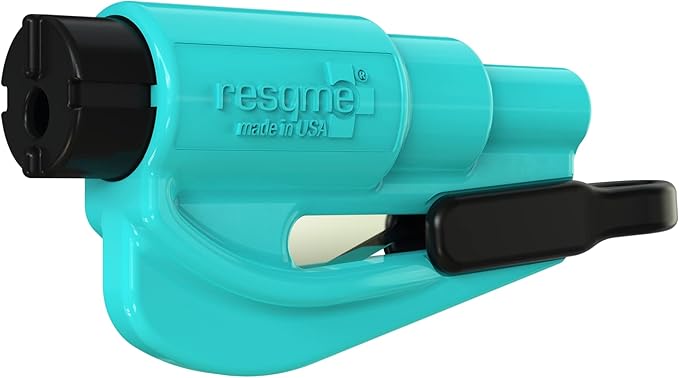 resqme The Original Emergency Keychain Car Escape Tool, 2-in-1 Seatbelt Cutter and Window Breaker, Made in USA, Teal - Compact Emergency Hammer