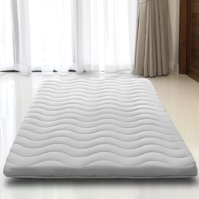 SCHNAUZER HOME Japanese Floor Mattress, 100% High Density Comfortable Foam, Foldable Tatami Mat Sleeping Pad, Ideal for Comfort and Support, Kids Floor Lounger Bed Sofa, Light Grey, Twin