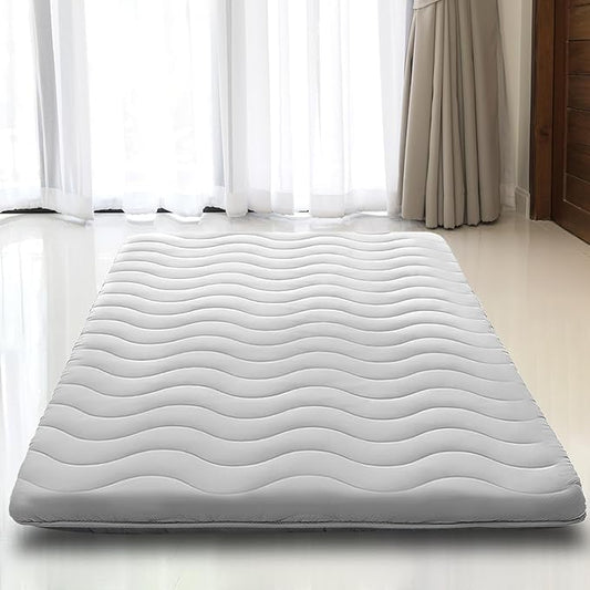 SCHNAUZER HOME Japanese Floor Mattress, 100% High Density Comfortable Foam, Foldable Tatami Mat Sleeping Pad, Ideal for Comfort and Support, Kids Floor Lounger Bed Sofa, Light Grey, Twin