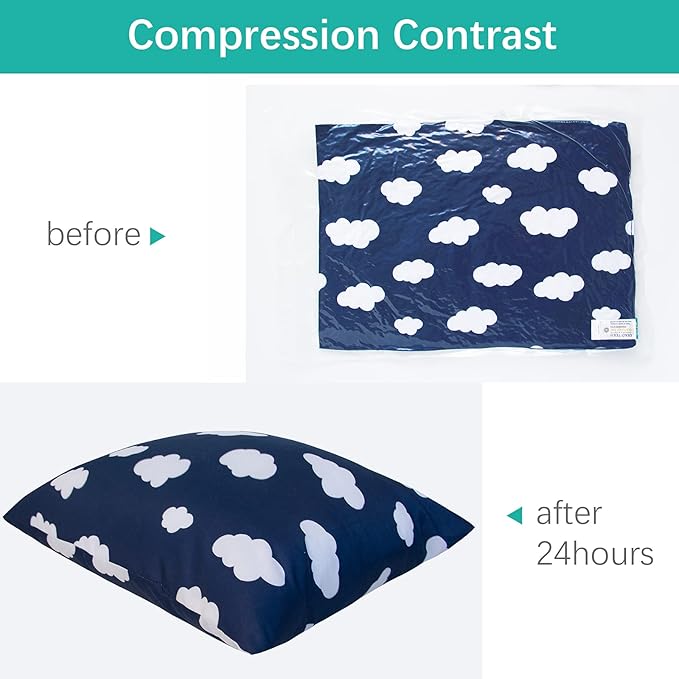 Biloban Toddler Pillow for Sleeping, Kid Pillow 14" x 19" for Small Travel Bed, Nap Pillows, Soft & Skin-Friendly Small Pillows for Sleeping, Toddler Use Only, Age 2 to 5 (Navy Cloud)