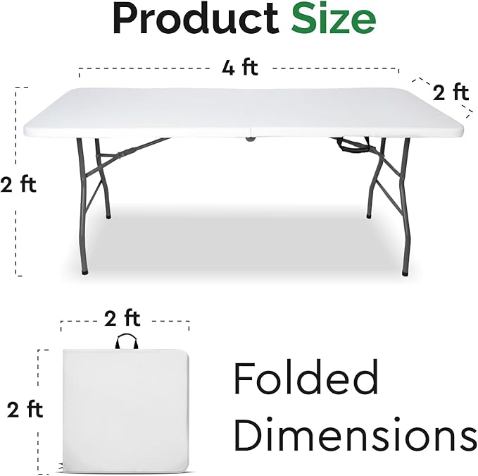 EconoHome White 4ft Folding Table with Handle | Heavy-Duty Foldable Table | Portable Table for Indoor & Outdoor Use | Perfect for Events, Camping, Parties, Dining & More