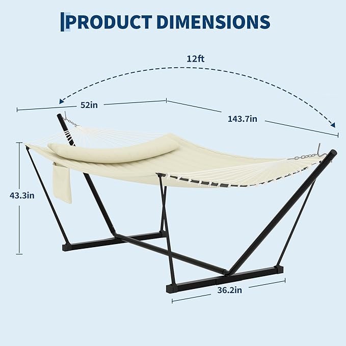 Garvee﻿ 2 Person Hammock with Stand for Outside, Double Hammock with Stand and Pillow, Max 450 Lbs Capacity with Balance Rope, Large Hammock for Outdoor Patio Backyard Poolside