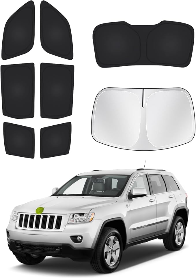 Canvcle Windshield Sun Shade for Jeep Grand Cherokee 2011-2021 Side Rear Window Shade Cover Sun Visor Shield Privacy Protection Keep Vehicle Cool Black 8PCS